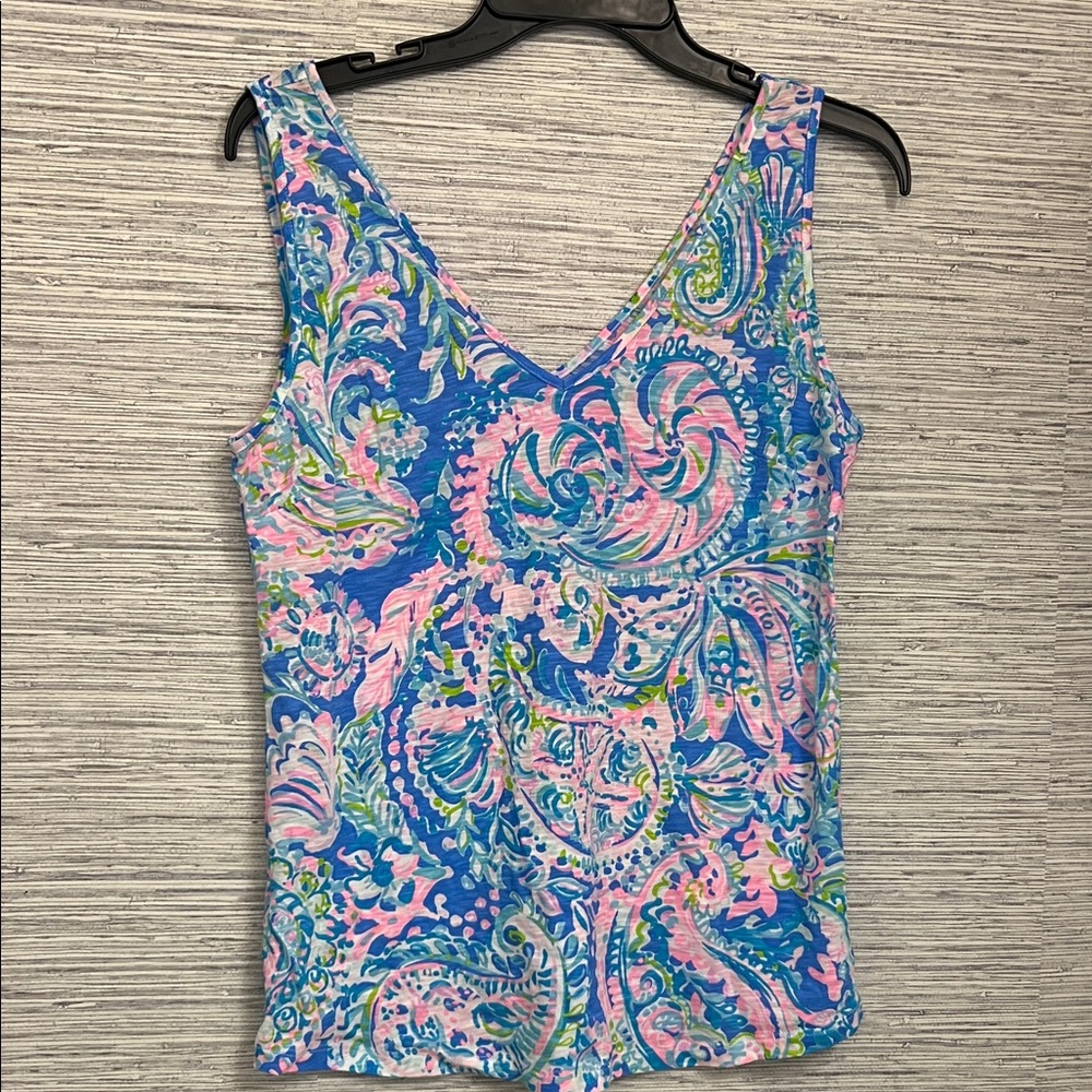 Lilly Pulitzer Blue & Pink Paisley V-Neck Tank